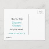 Hochzeitskuppel am Strand Save the Date Ankündigungspostkarte (Rückseite)