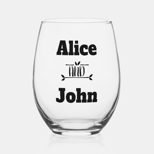 Hochzeitskuppel Braun & Groom Black Weinglas Ohne Stiel (Vorderseite)