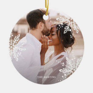 Hochzeitskuppel Hübsches Snowflake Overlay Foto Keramik Ornament