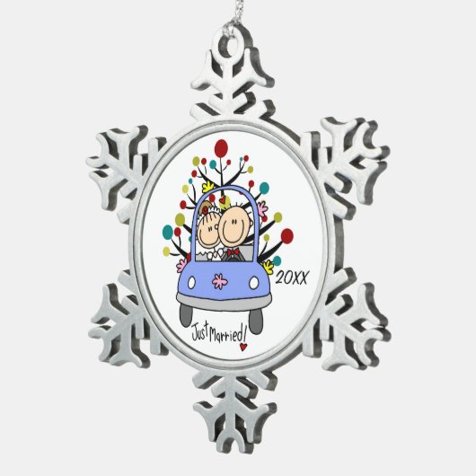 Hochzeitskuppel im Auto Weihnachten Schneeflocke O Schneeflocken Zinn-Ornament (Rechts)