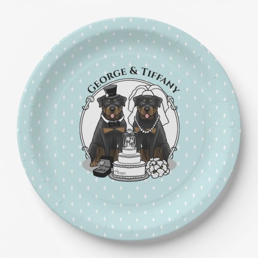 Hochzeitskuppel Rottweilers Braut- und Hundehunde Pappteller (Vorderseite)