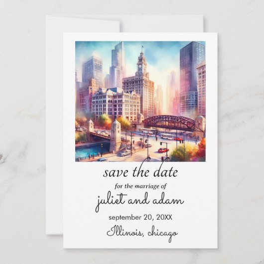 Hochzeitskyline für coole Schikago Save the Date Einladung (Vorderseite)