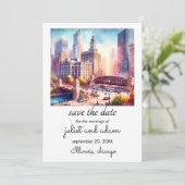 Hochzeitskyline für coole Schikago Save the Date Einladung (Stehend Vorderseite)