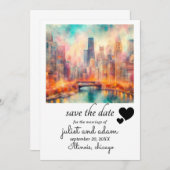 Hochzeitskyline für Herzklopfen Save the Date Einladung (Vorne/Hinten)