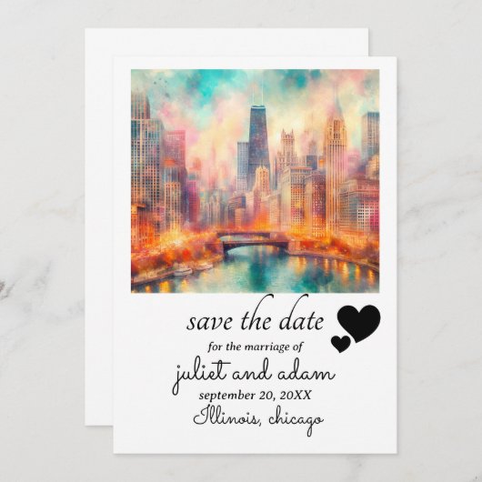 Hochzeitskyline für Herzklopfen Save the Date Einladung (Vorne/Hinten)
