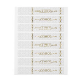 Hochzeitslabel Gold Lace mit weißen Damasken Rundum-Adressaufkleber