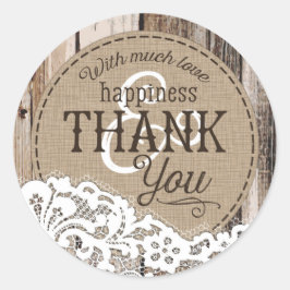 Hochzeitslabel Holz und Spitzen Rustikales Land Runder Aufkleber