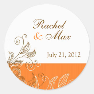 Hochzeitslabel Orange und Brown floral Runder Aufkleber