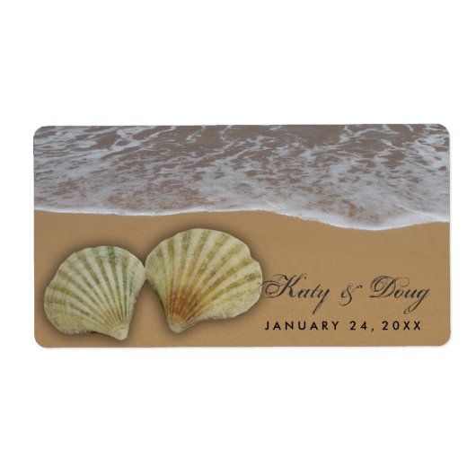 Hochzeitslabel Seashell mit Strand und Sand (Vorne)