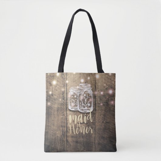 Hochzeitslampen Trauzeugin Wood Mason Jar String L Tasche (Vorderseite)