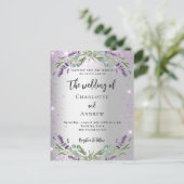 Hochzeitslavender silbernen Eukalyptus QR-UAWG Einladungspostkarte (Stehend Vorderseite)