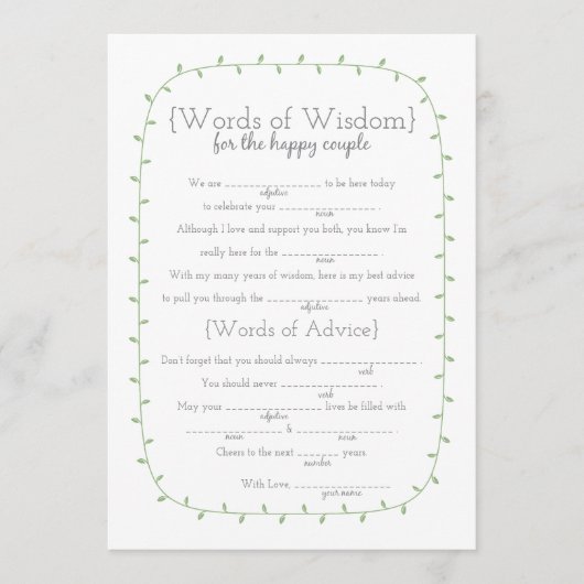 Hochzeitsleber, Weisheitsworte, 2 zweiseitiges Spi Einladung (Vorderseite)