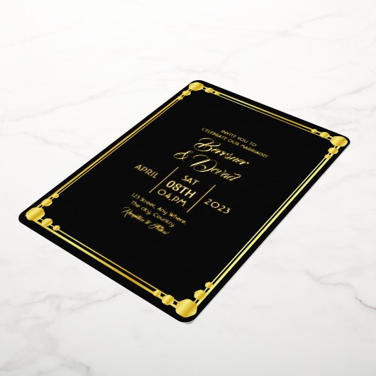 Hochzeitsleder und klassischer Goldrevier Vector Folieneinladung (Gedreht)