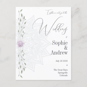 Hochzeitsleder und rosa Lotus mit Mandala Einladungspostkarte