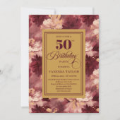 Hochzeitslicher Merlot-Blütengold Einladung (Vorderseite)