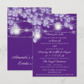 Hochzeitslichter Jars Rustikaler Glitzer Lila Viol Einladung (Vorne/Hinten)