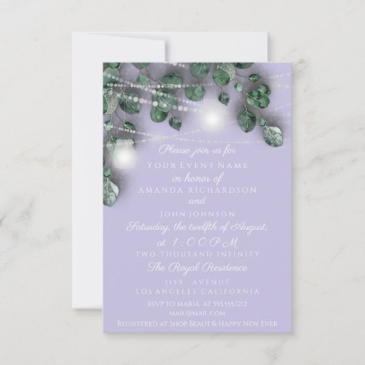 Hochzeitslichter Jars Rustikales Grünes Lavendel-W Einladung (Vorderseite)