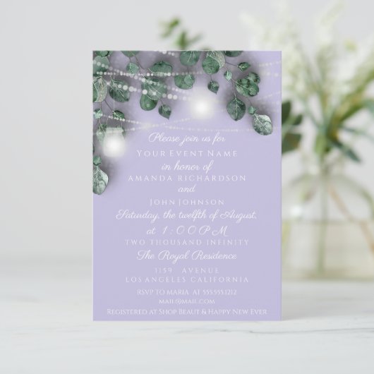 Hochzeitslichter Jars Rustikales Grünes Lavendel-W Einladung (Stehend Vorderseite)
