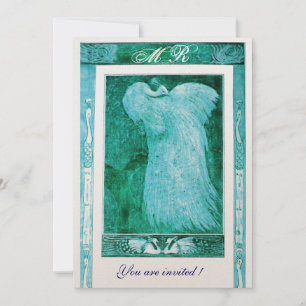 Hochzeitsliebe Pfau Monogramm Aqua Blau Weiß Einladung