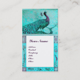 Hochzeitsliebe Pfauen Monogramm Aqua Blau weiß Visitenkarte