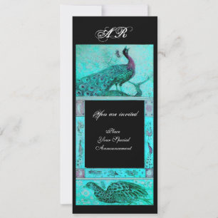 Hochzeitsliebe Pfauen Monogramm blau schwarz Einladung