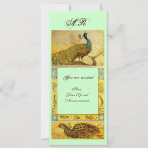 Hochzeitsliebe Pfauen Monogramm, braun grün gelb Einladung
