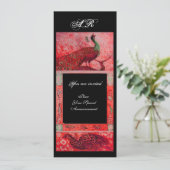 Hochzeitsliebe Pfauen Monogramm rot schwarz Einladung (Stehend Vorderseite)