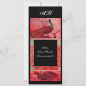 Hochzeitsliebe Pfauen Monogramm rot schwarz Einladung (Rückseite)