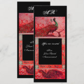 Hochzeitsliebe Pfauen Monogramm rot schwarz Einladung (Vorne/Hinten)