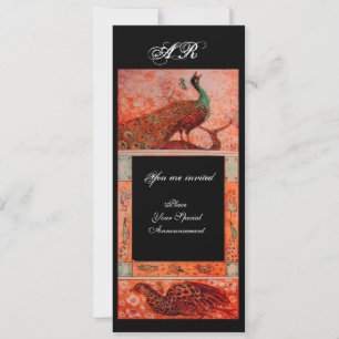 Hochzeitsliebe Pfauen Monogramm rot schwarz orange Einladung