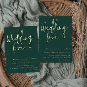 Hochzeitsliebe: Smaragdgrüne Gold Designer-Hochzei Folieneinladung