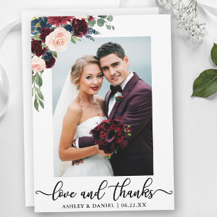 Hochzeitsliebe und Dankeschön Burgunder Blau Flora Dankeskarte