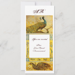 Hochzeitsliebespfauen-Monogramm, braun weiß gelb Einladung