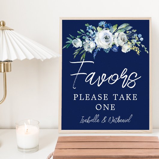 Hochzeitsliebhaber von Navy Blue White Floral Poster