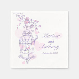 Hochzeitsliebvögel lila Rosa-Papierservietten Serviette
