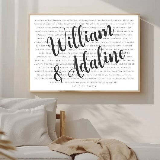 Hochzeitsliedtexte, minimale Serif-Kalligrafie  Poster