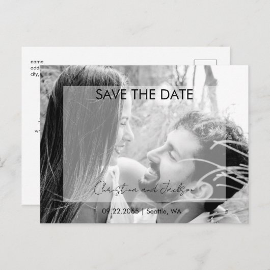 Hochzeitslima B/W Foto Save the Date Postkarte (Vorne/Hinten)