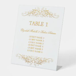 Hochzeitsliste: Tischnummer mit Gästeliste Sockelschild