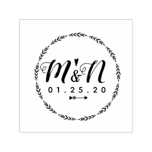 Hochzeitslogo Herz Pfeil Stammes Zweig Kranz Permastempel