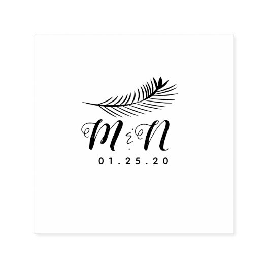 Hochzeitslogo Palm Leaf Grüne Gezeichnet Paare Nam Permastempel (Design)