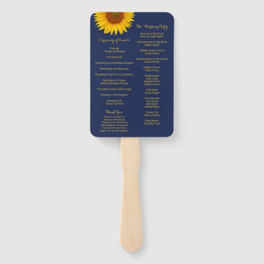 Hochzeitslüfter für Blaugelbe Sonnenblumen Fächer (Rückseite)