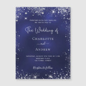 Hochzeitsmagnet für Navy-Silber-Glitzer Magnetkarte (Vorderseite)