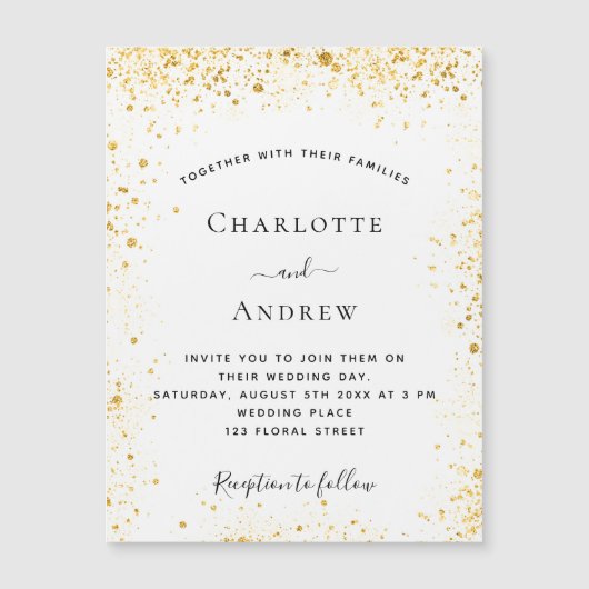 Hochzeitsmagnet für Weißgold-Glitzer Magnetkarte (Vorderseite)