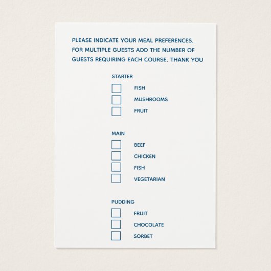 Hochzeitsmahlensortiment Skript-Text blaue kleine  (Rückseite)