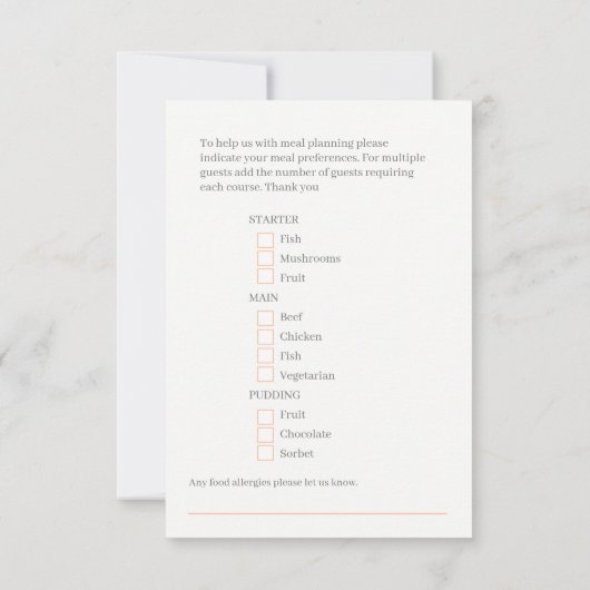 Hochzeitsmahlzeit Pfirsichkarten RSVP Karte (Rückseite)