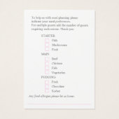 Hochzeitsmahlzeit Präferenz rosa Blumenkarten (Rückseite)