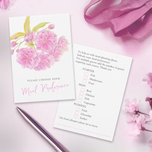 Hochzeitsmahlzeit Präferenz rosa Blumenkarten