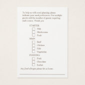 Hochzeitsmahlzeit Präferenzfedergelbe Karten (Rückseite)