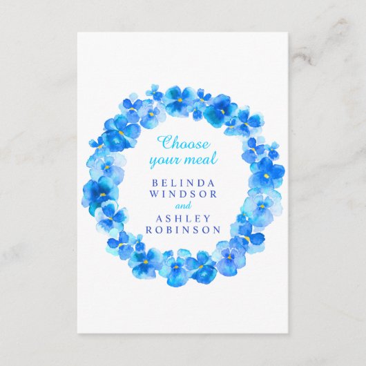 Hochzeitsmahlzeit Wahl blaue Stiefmütterchen Blume Begleitkarte (Vorderseite)