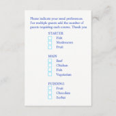 Hochzeitsmahlzeit Wahl blaue Stiefmütterchen Blume Begleitkarte (Rückseite)